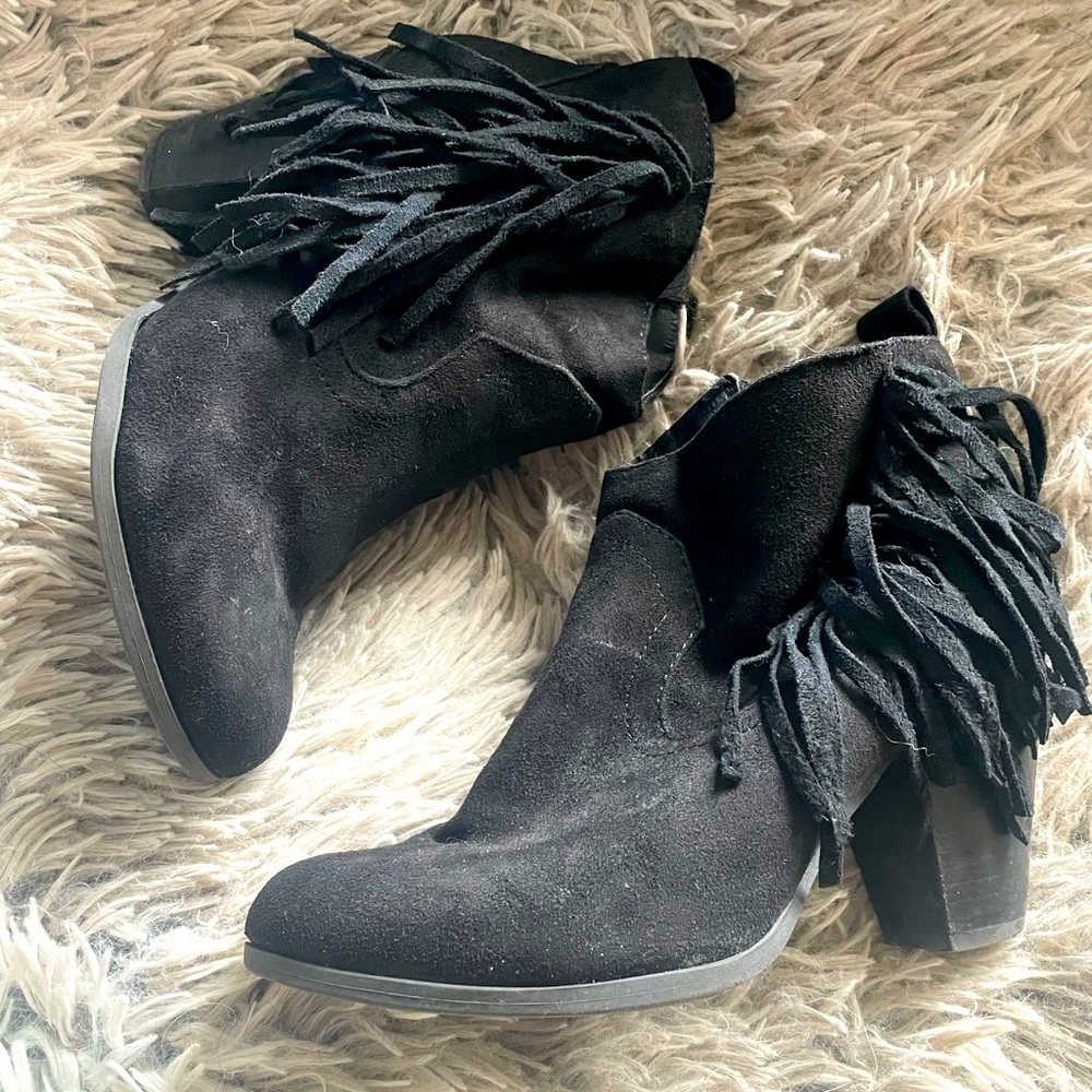 Black Fringe Booties